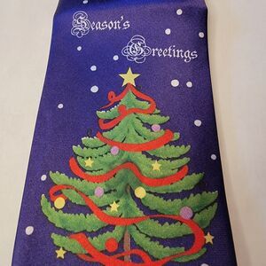 Season's Greetings Tie Xmas Tree Blue White Dots